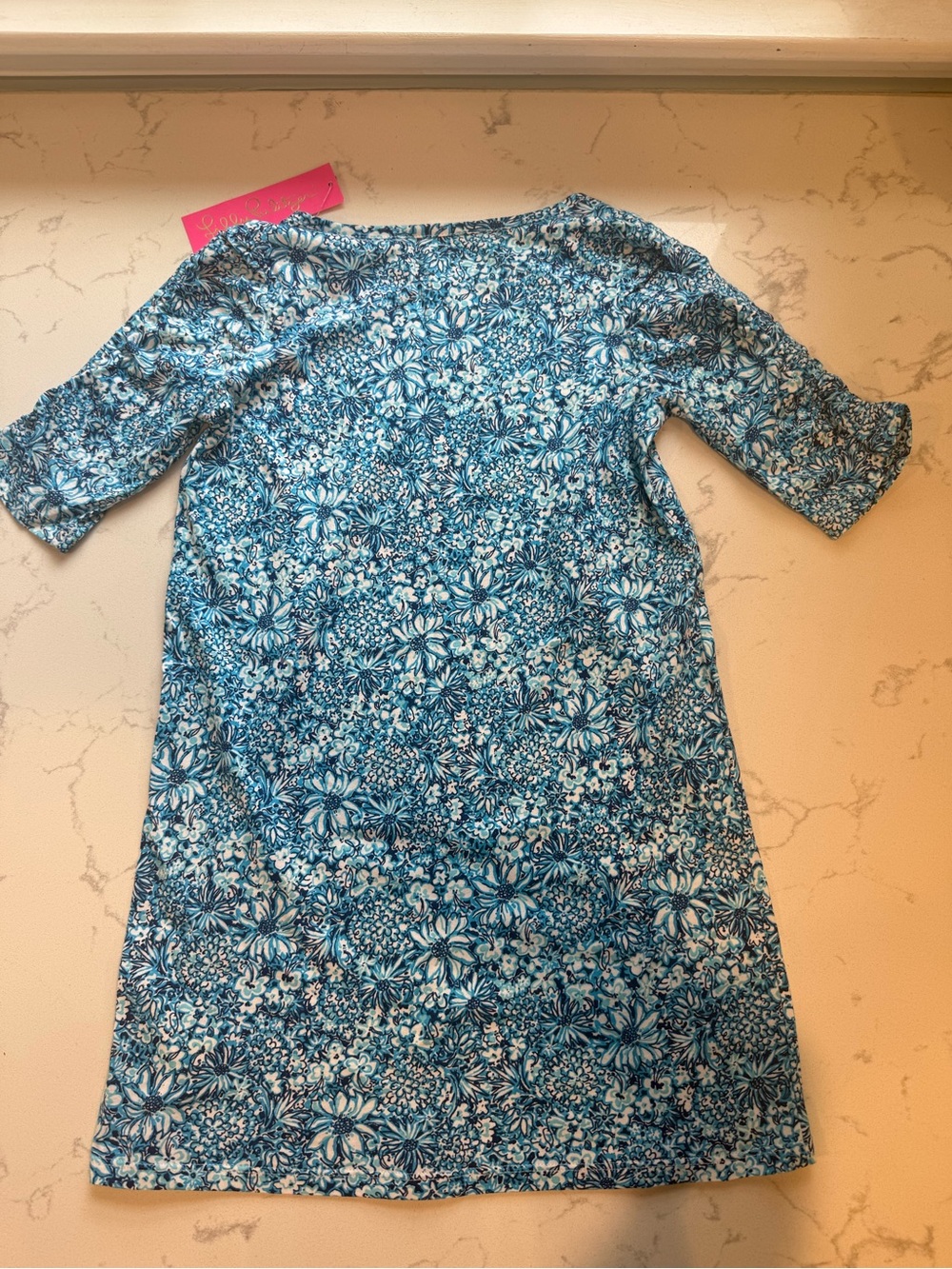 Lilly Pulitzer Blue & White Floral Short Sleeve Top - Picture 3 of 3